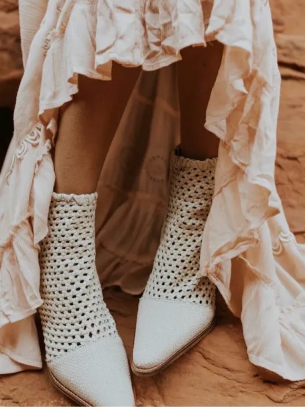 Free People “In The Loop” Boots Cream Western Boho Leather Woven Snakeskin 37